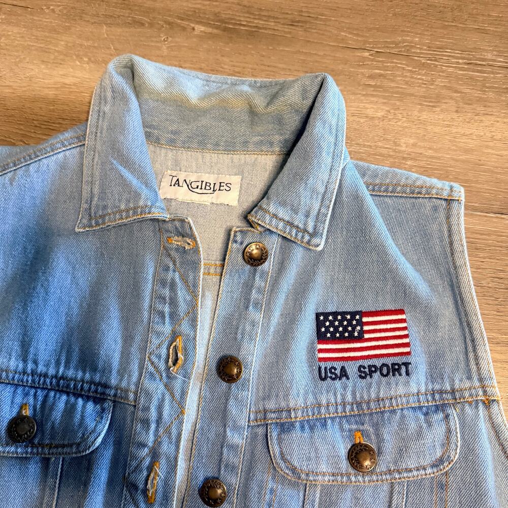 Vintage Tangibles USA Sport Denim Vest Jean Olympics Fourth of July - Picture 8 of 8